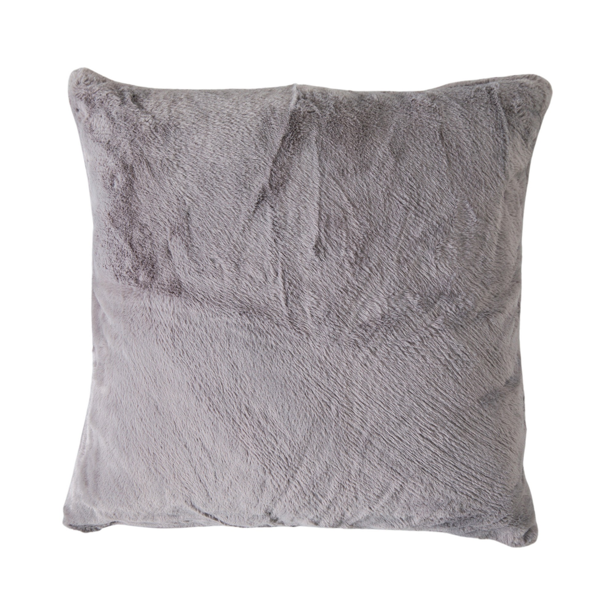 Soft Plain Faux Fur Cushion In Mid Grey